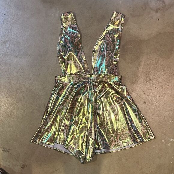 Akira Snake Print Gold Metallic Romper C27 - Picture 5 of 8
